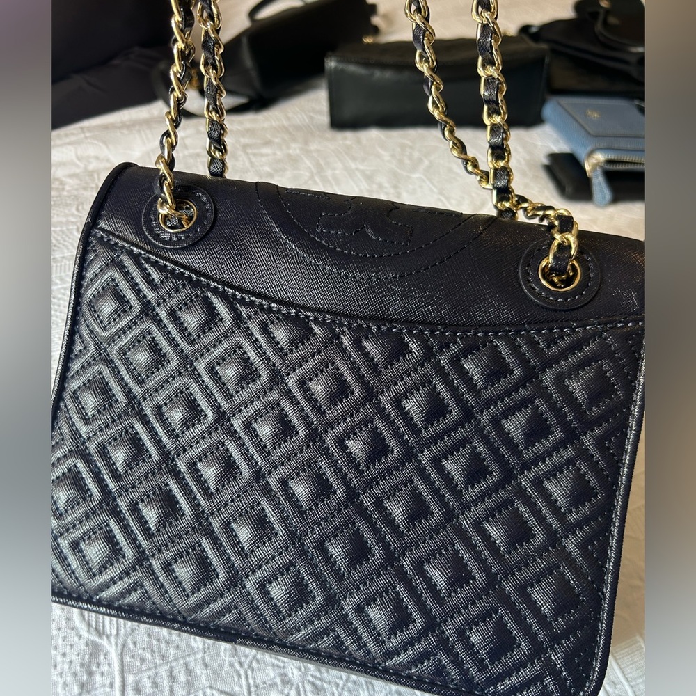 Tory Burch Leather Fleming Bag in Navy